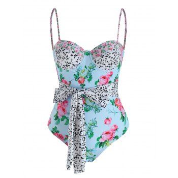 

Dalmatian Flower Moulded Corset Style Belted One-piece Swimsuit, Multicolor