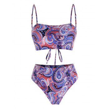 

Paisley Lace-up High Cut Ethnic Bikini Swimwear, Multicolor