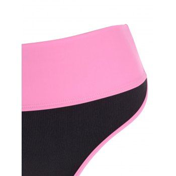 Ribbed Color Blocking Binding High Waisted Tankini Swimwear