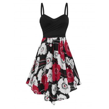 

Floral Pattern Surplice Sleeveless A Line Dress, Black