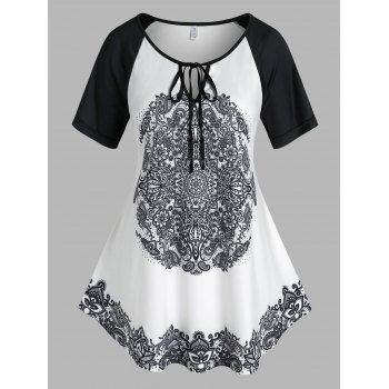 

Plus Size Raglan Sleeve Tribal Print Tee, White