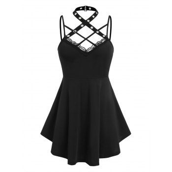 

Plus Size Gothic Crisscross Grommets Tank Top, Black
