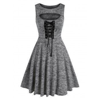 

Lace Up Cutout Space Dye Dress, Dark gray