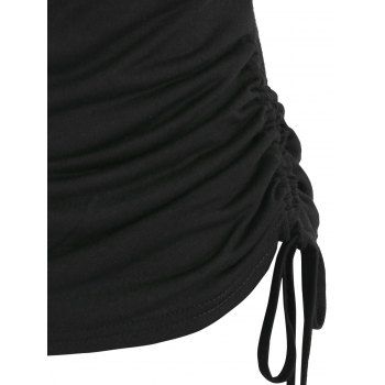 Cowl Neck Draped Solid Ruched Cinched Tank Top