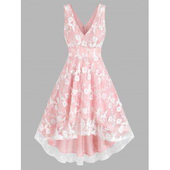

Embroidered Low Cut High Low Midi Cocktail Dress, Light pink