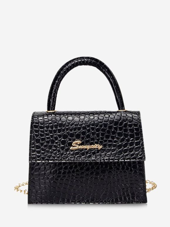 Sac à Main Motif de Lettre à Rabat avec Chaîne - Noir 