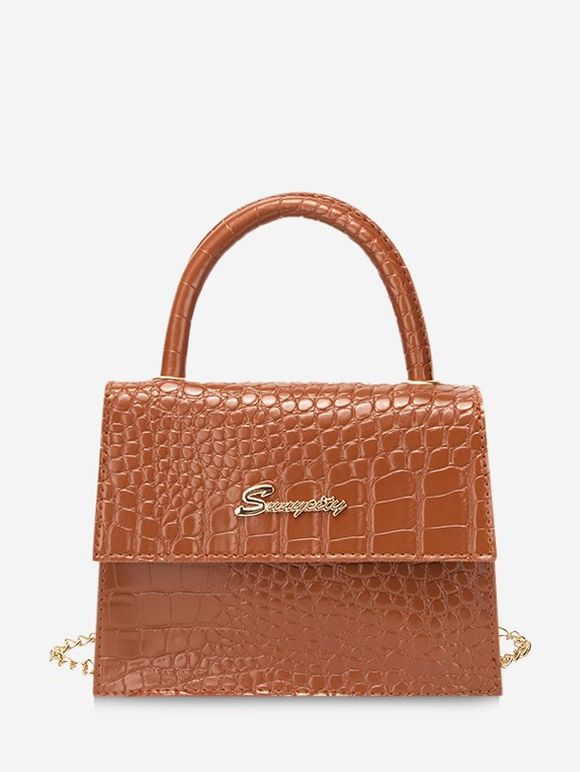 Sac à Main Motif de Lettre à Rabat avec Chaîne - Acajou 