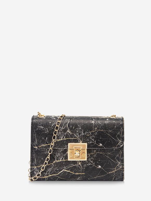 Sac à Bandoulière Motif de Marbre Chaîne - Noir 
