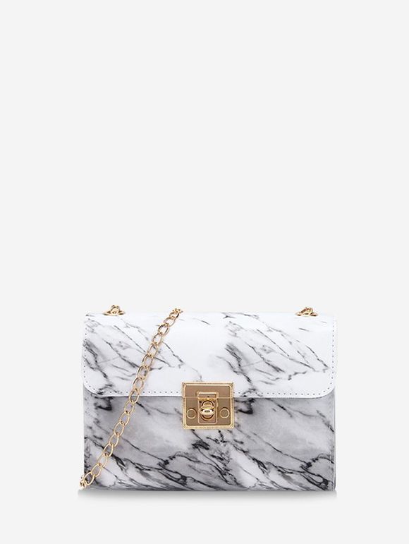 Sac à Bandoulière Motif de Marbre Chaîne - Blanc 