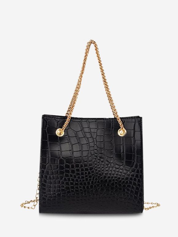 Sac à Bandoulière Texturé Carré avec Chaîne en Pierre - Noir 