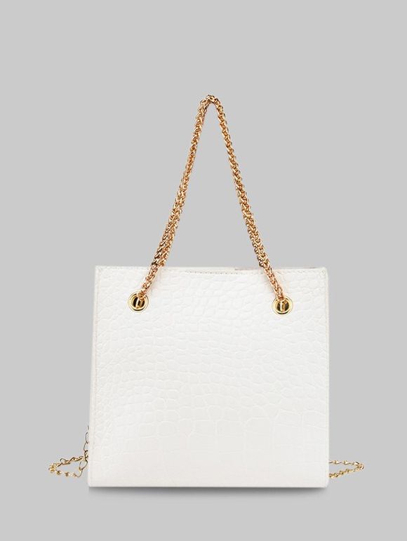 Sac à Bandoulière Texturé Carré avec Chaîne en Pierre - Blanc 