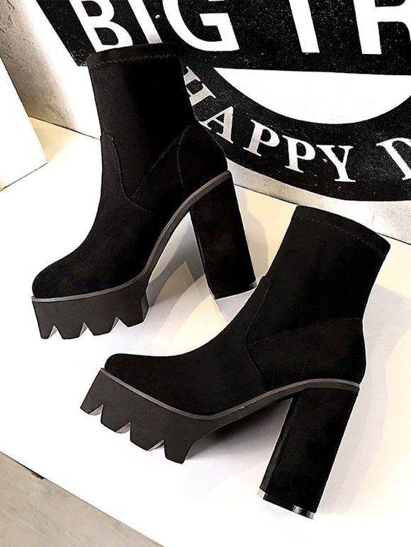 Bottines Plateforme en Daim et à Talons Plats - Noir EU 39
