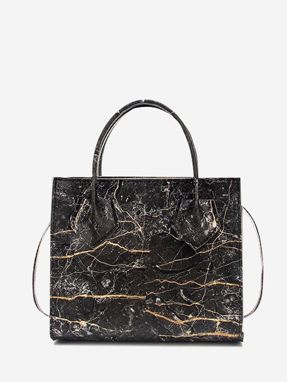 Sac à Main Carré Marbré Imprimé - Noir 