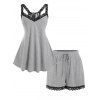 Ensemble de Pyjama Débardeur Panneau en Dentelle de Grande Taille et de Short à Cordon - Gris Clair 3X