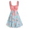 Robe Plissée Nouée Motif Fleurie de Cottagecore en Blocs de Couleurs sans Manches en Ligne A - multicolor L