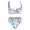 Floral Dalmatian Dot Underwire High Waisted Bikini Swimwear - multicolor L