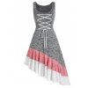 Robe Asymétrique en Blocs de Couleurs à Lacets à Volants sans Manches en Ligne A - multicolor XL