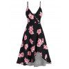 Robe Mi-Longue Superposée à Imprimé Fleurie Haute Basse - Noir XXL