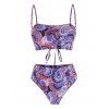 Paisley Lace-up High Cut Ethnic Bikini Swimwear - multicolor XL