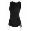 Cowl Neck Draped Solid Ruched Cinched Tank Top - BLACK M
