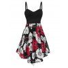 Robe Ligne A Motif Fleurie Superposée sans Manches - Noir XL