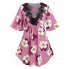 Blouse Panneau Applique à Imprimé Fleur de Grande Taille à Manches Bouffantes - Rose clair 3X