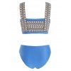 Zig Zag Embroidered Tape Square Neck Bikini Swimwear - LIGHT BLUE M