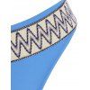 Ethnic Bikini Swimwear Zig Zag Print Embroidered Tape Square Neck Beach Swimsuit - LIGHT BLUE L