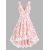 Embroidered Low Cut High Low Midi Cocktail Dress - LIGHT PINK XL