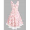 Embroidered Low Cut High Low Midi Cocktail Dress - LIGHT PINK XXL