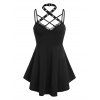 Débardeur Gothique Croisé de Grande Taille à Œillets - Noir 4X
