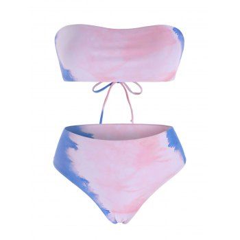 

Tie Dye Lace Up Bandeau Bikini Swimwear, Multicolor