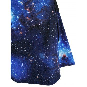 Galaxy Print Lace Up A Line Long Sleeve Dress