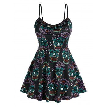 

Plus Size Gothic Skull Print Swing Tank Top, Black