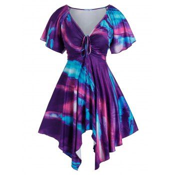 

Plus Size Raglan Sleeve Tie Dye Handkerchief Dress, Multicolor