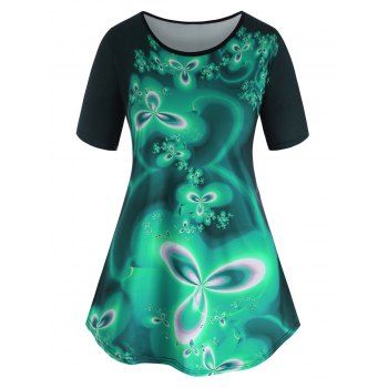 

Plus Size Flower Print Short Sleeve Tee, Green