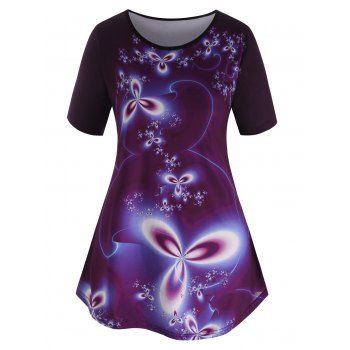 

Plus Size Flower Print Short Sleeve Tee, Concord