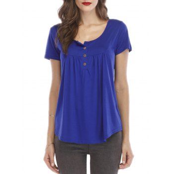 

Half Placket Plain Short Sleeve Tee, Blue