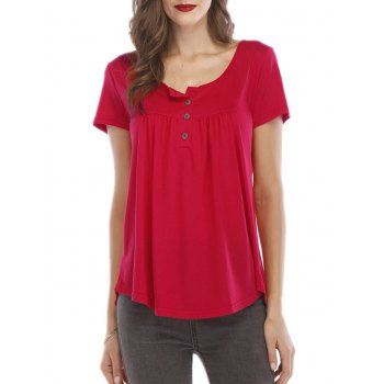 

Half Placket Plain Short Sleeve Tee, Red
