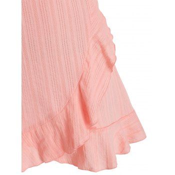 Sleeveless Cinched Overlap Corset Style Flounced A Line Dress