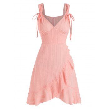

Sleeveless Cinched Overlap Corset Style Flounced A Line Dress, Light orange