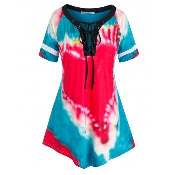 

Plus Size Lace Up Tie Dye Tunic T Shirt, Blue