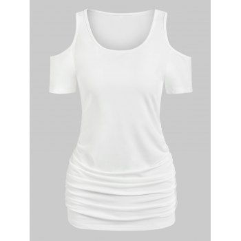 

Cold Shoulder Ruched Tunic T Shirt, White