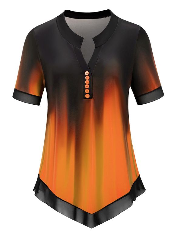 T-shirt Ombre Tie-Dye à Coupe en V à Manches Courtes Grande Taille - Orange 4XL