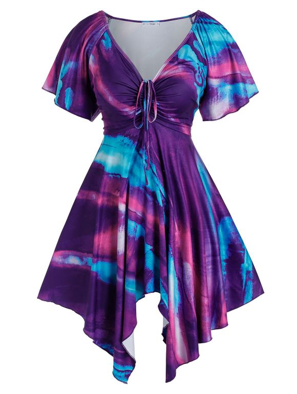 Robe Mouchoir Teintée Manches Raglan de Grande Taille - multicolor 5X