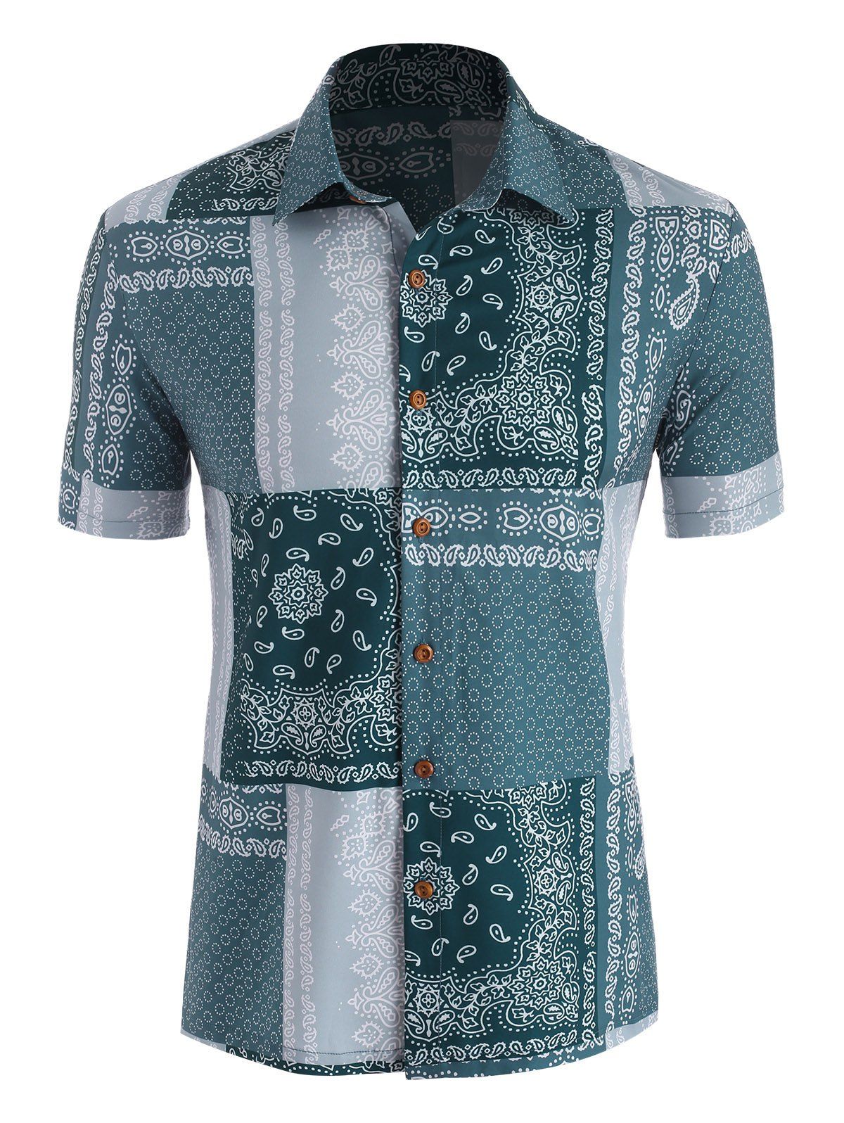 [35% OFF] 2021 Bandana Patchwork Button Up Shirt In LIGHT BLUE | DressLily