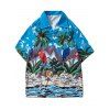 Chemise de Plage Palmier Perroquet - Bleu de Soie L