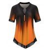 T-shirt Ombre Tie-Dye à Coupe en V à Manches Courtes Grande Taille - Orange XL