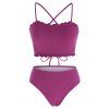 Ribbed Cross Lace-up Lettuce High Rise Bikini Swimwear - CONCORD XL