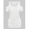 T-shirt Tunique Plissé à Epaule Dénudée - Blanc L